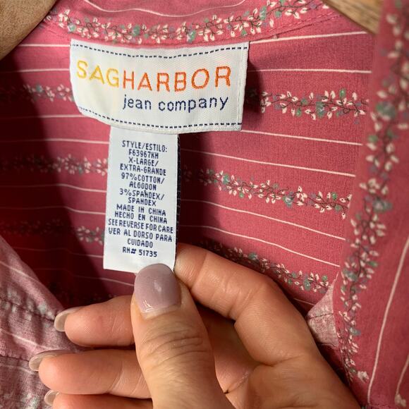 Vintage Cotton Floral Stripe Button Up Ruffle Pintucking Sz XL - Picture 8 of 9